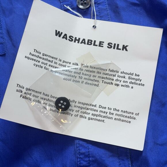 Jonathan Martin Royal Vintage Blue Silk Button up Blouse Women's Size Medium NWT - Picture 9 of 11